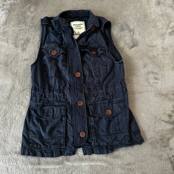 Abercrombie & Fitch Navy Cotton Vest Women's SMALL *missing button - Picture 1 of 6